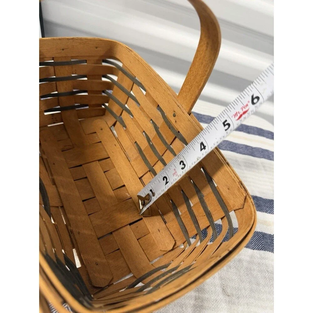 Longaberger Market Basket Black Trim Swing Handle Handwoven USA Farmhouse Decor